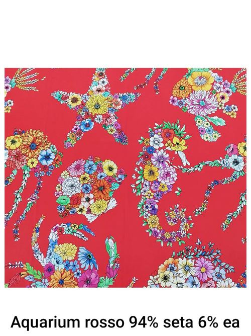 tessuto seta stretch soggetti marini Laboratorio Capri | SETASTRETCHAQUARIUMROSSO